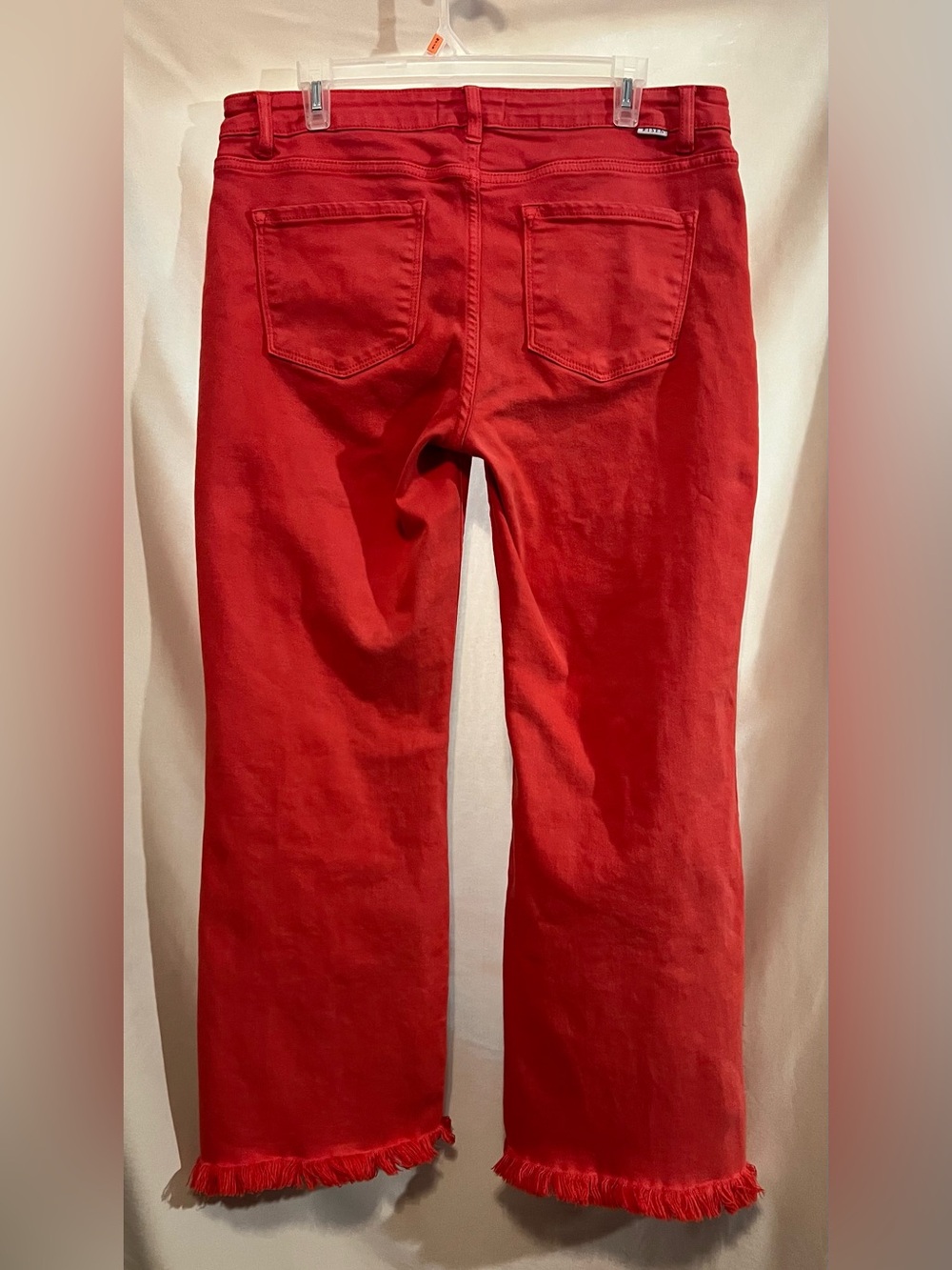Neona Risen Women’s Watermelon Red Flare Jeans with Frayed Hem - Picture 9 of 9